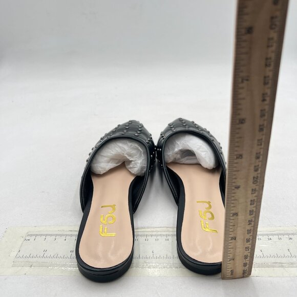 FSJ Black Pointed Toe Flats Mules Sandals Studded Backless Slip On Romantic Shoe - Picture 5 of 8